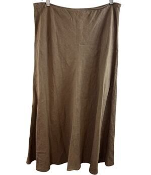 VINTAGE Eileen Fisher Brown Long Skirt Irish Linen Casual Pull-On Size Large L